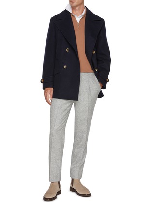 Figure View - Click To Enlarge - BRUNELLO CUCINELLI - Convertible Collar Double Breasted Wool Overcoat