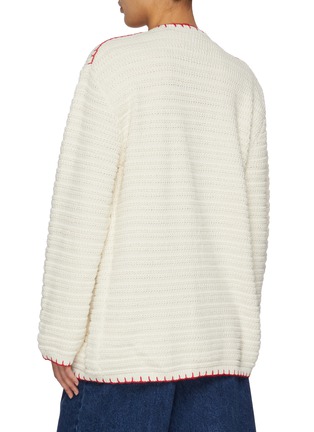 Back View - Click To Enlarge - EENK - Floral Jacquard Cotton Wool Knit Cardigan