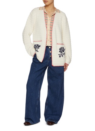 Figure View - Click To Enlarge - EENK - Floral Jacquard Cotton Wool Knit Cardigan
