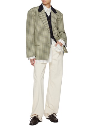 Figure View - Click To Enlarge - EENK - Contrast Single Breasted Ckeckered Blazer