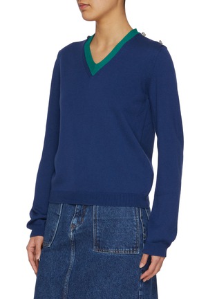 Detail View - Click To Enlarge - EENK - Muffler Layered Wool Cotton Knit Top