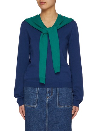 Main View - Click To Enlarge - EENK - Muffler Layered Wool Cotton Knit Top
