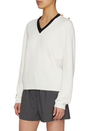 Detail View - Click To Enlarge - EENK - Muffler Layered Wool Cotton Knit Top