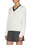 Detail View - Click To Enlarge - EENK - Muffler Layered Wool Cotton Knit Top