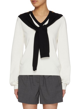Main View - Click To Enlarge - EENK - Muffler Layered Wool Cotton Knit Top