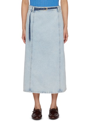 Main View - Click To Enlarge - EENK - Belted Denim Maxi Skirt