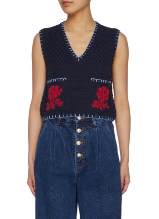 Main View - Click To Enlarge - EENK - Floral Jacquard Cotton Wool Knit Vest