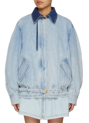Main View - Click To Enlarge - EENK - Contrast Collar Denim Bomber Jacket