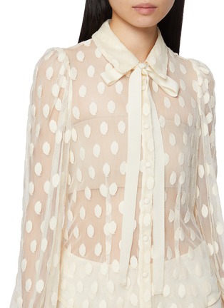  - ULLA JOHNSON - Soraya Polka Dot Lace Neck Tie Blouse