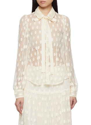 Main View - Click To Enlarge - ULLA JOHNSON - Soraya Polka Dot Lace Neck Tie Blouse