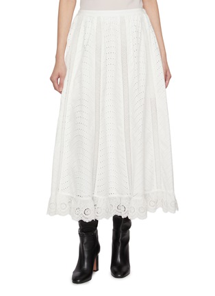 Main View - Click To Enlarge - ULLA JOHNSON - Ren High Waist Lace Trim Cotton Midi Skirt