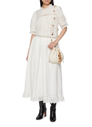 Figure View - Click To Enlarge - ULLA JOHNSON - Ren High Waist Lace Trim Cotton Midi Skirt