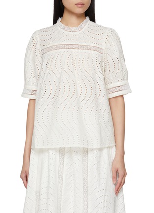Main View - Click To Enlarge - ULLA JOHNSON - Virginia Lace Collar Short Sleeve Cotton Blouse