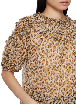  - ULLA JOHNSON - Isolda Smocked Short Sleeve Silk Blouse