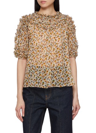 Main View - Click To Enlarge - ULLA JOHNSON - Isolda Smocked Short Sleeve Silk Blouse