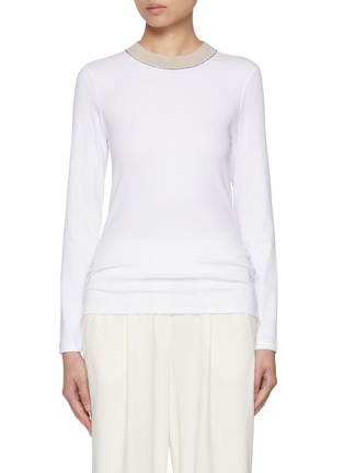 Main View - Click To Enlarge - PESERICO - Embellished Round Neck T-Shirt