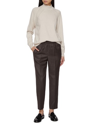Figure View - Click To Enlarge - PESERICO - Elasticated Waist Wool Blend Pants