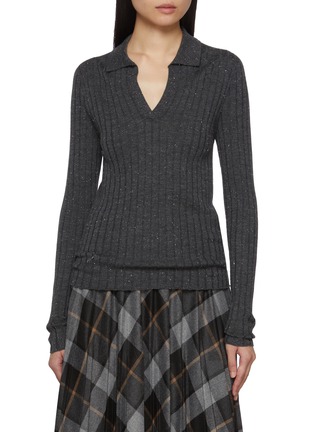 Main View - Click To Enlarge - PESERICO - Slim Fit Ribbed Wool Blend Knit Polo Top