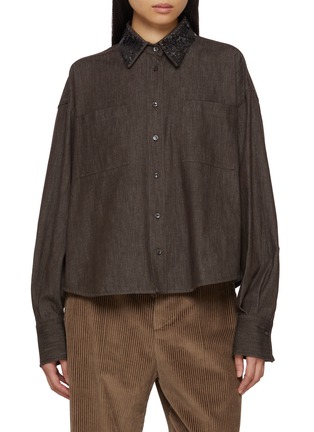 Main View - Click To Enlarge - BRUNELLO CUCINELLI - Embellished Collar Cotton Shirt
