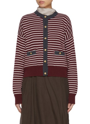 Main View - Click To Enlarge - BRUNELLO CUCINELLI - Two Pocket Striped Wool Cashmere Silk Cardigan