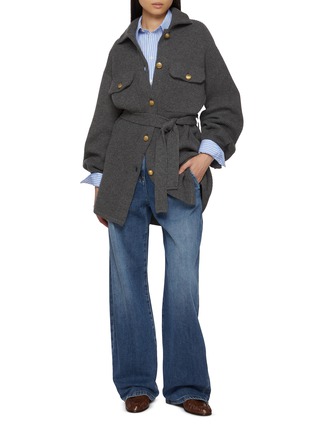 Figure View - Click To Enlarge - BRUNELLO CUCINELLI - Belted Knit Shirt Wool Silk Cardigan