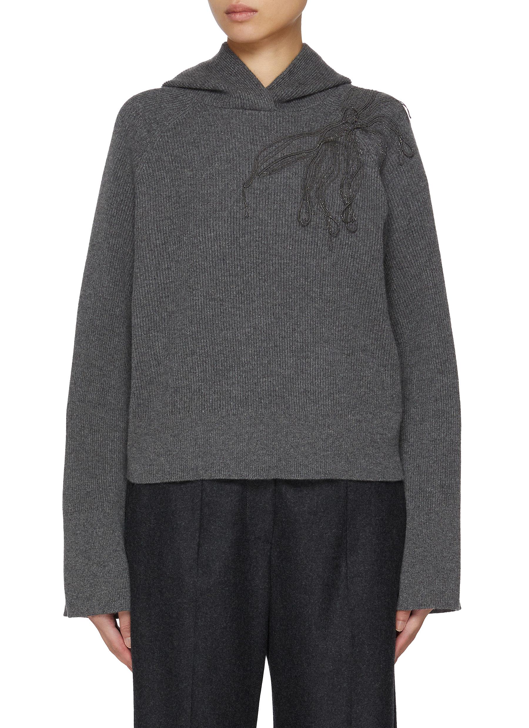 BRUNELLO CUCINELLI | Monili Embellished Cashmere Knit Hoodie