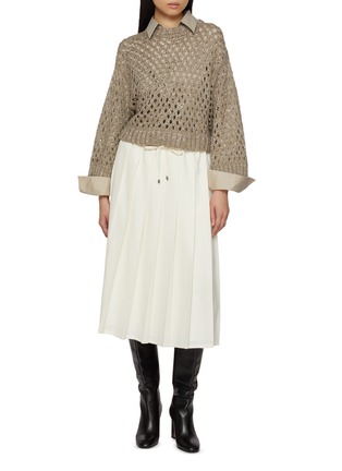 Figure View - Click To Enlarge - BRUNELLO CUCINELLI - Waist String Pleated Midi Skirt