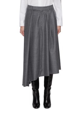 Main View - Click To Enlarge - BRUNELLO CUCINELLI - Asymmetric Pleated Virgin Wool Midi Skirt
