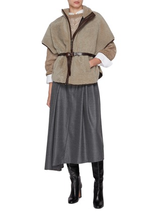 Figure View - Click To Enlarge - BRUNELLO CUCINELLI - Asymmetric Pleated Virgin Wool Midi Skirt