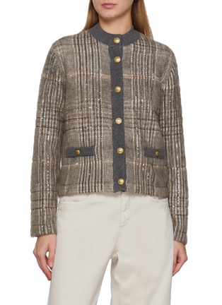 Main View - Click To Enlarge - BRUNELLO CUCINELLI - Chequered Jacquard Knit Cardigan