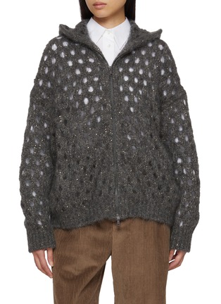 Main View - Click To Enlarge - BRUNELLO CUCINELLI - Open Knit Sequin Cardigan