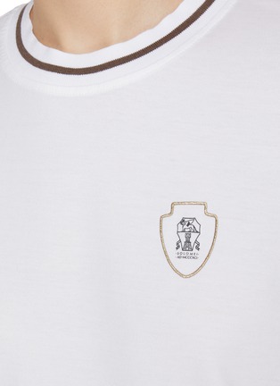  - BRUNELLO CUCINELLI - Logo Emblem Striped Trim Cotton T-Shirt