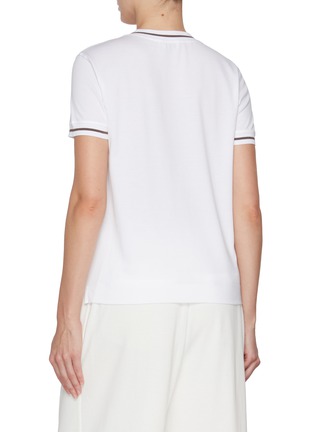 Back View - Click To Enlarge - BRUNELLO CUCINELLI - Logo Emblem Striped Trim Cotton T-Shirt