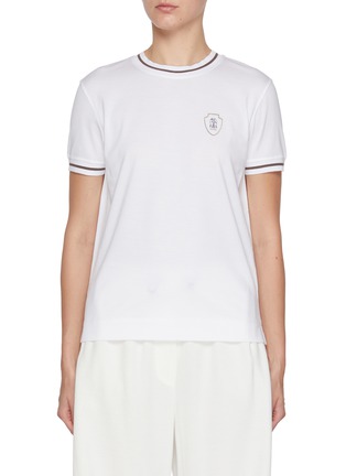 Main View - Click To Enlarge - BRUNELLO CUCINELLI - Logo Emblem Striped Trim Cotton T-Shirt
