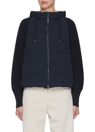 Main View - Click To Enlarge - BRUNELLO CUCINELLI - Hybrid Hooded Zip Up Down Jacket