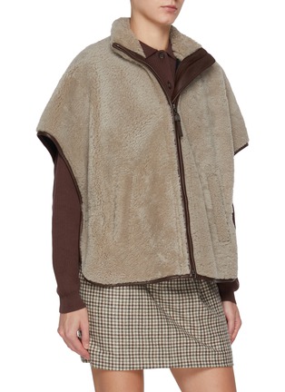 Detail View - Click To Enlarge - BRUNELLO CUCINELLI - Curly Shearling Zip Up Cape Jacket