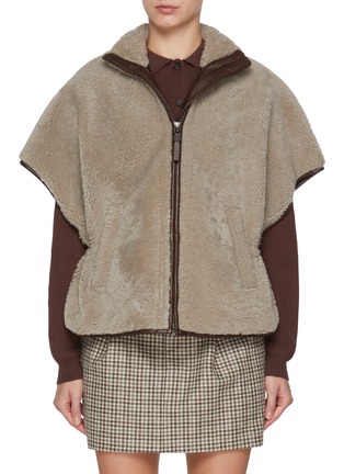 Main View - Click To Enlarge - BRUNELLO CUCINELLI - Curly Shearling Zip Up Cape Jacket