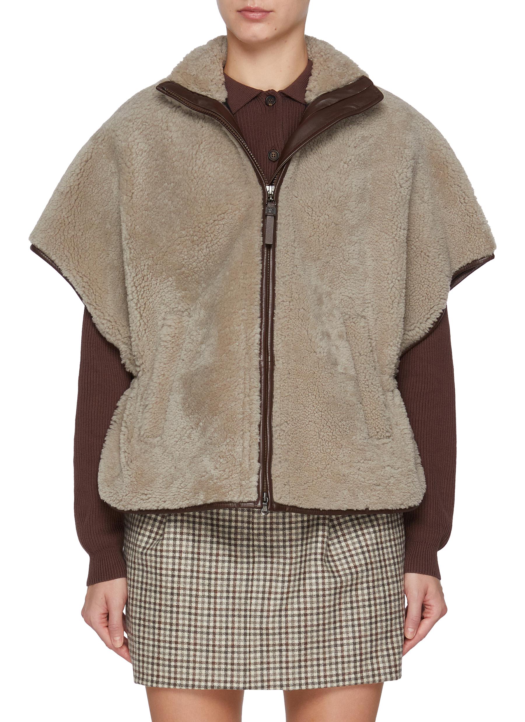【関税&送料込】Brunello Cucinelli Piumino Corto BRUNELLO CUCINELLI | Curly Shearling Zip Up Cape Jacket