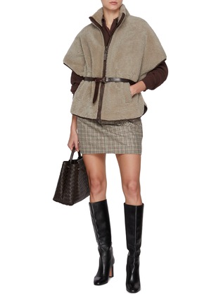 Figure View - Click To Enlarge - BRUNELLO CUCINELLI - Curly Shearling Zip Up Cape Jacket