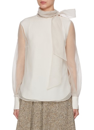 Main View - Click To Enlarge - BRUNELLO CUCINELLI - Tie Neck Crispy Silk Chiffon Blouse