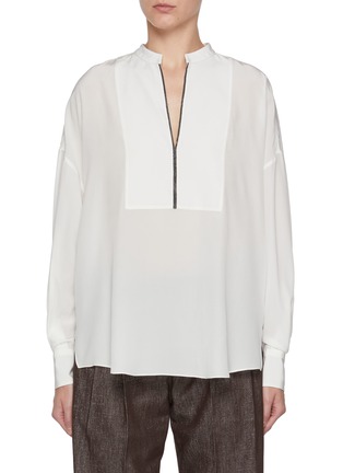 Main View - Click To Enlarge - BRUNELLO CUCINELLI - Monili Embellished V-Neck Silk Shirt