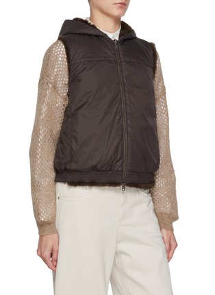 Detail View - Click To Enlarge - BRUNELLO CUCINELLI - Hooded Padded Cashmere Goat Fur Vest