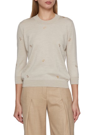 Main View - Click To Enlarge - HERNO - Long Sleeve Embroidered Wool Knit Top