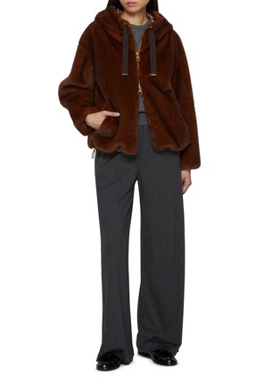 Figure View - Click To Enlarge - HERNO - Hooded Zip Up Faux Fur Jacket