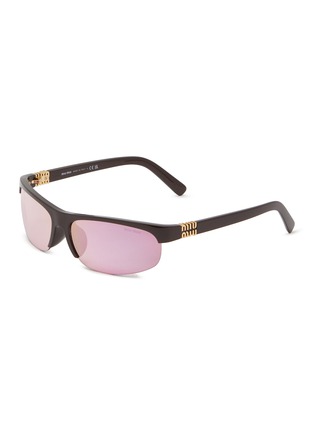 Main View - Click To Enlarge - MIU MIU - Half Rim Stacked Logo Acetate Sunglasses