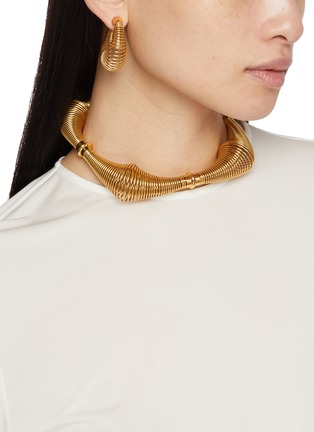 Figure View - Click To Enlarge - ALAÏA - Spiral Gold Toned Steel Hoop Earrings