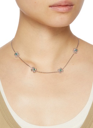 Figure View - Click To Enlarge - SSIL - Clover Dot Rhodium Plated Brass Green Onyx Necklace