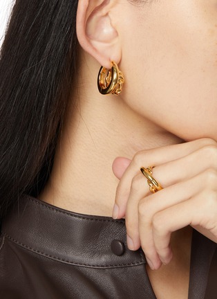 Front View - Click To Enlarge - SSIL - X Row Gold Plated Brass Hoop Earrings