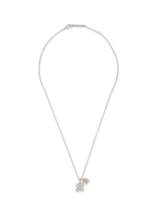 Main View - Click To Enlarge - SSIL - Clover Rhodium Plated Gold Pleated Brass Amazonite Necklace