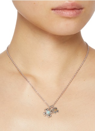 Figure View - Click To Enlarge - SSIL - Clover Rhodium Plated Gold Pleated Brass Amazonite Necklace